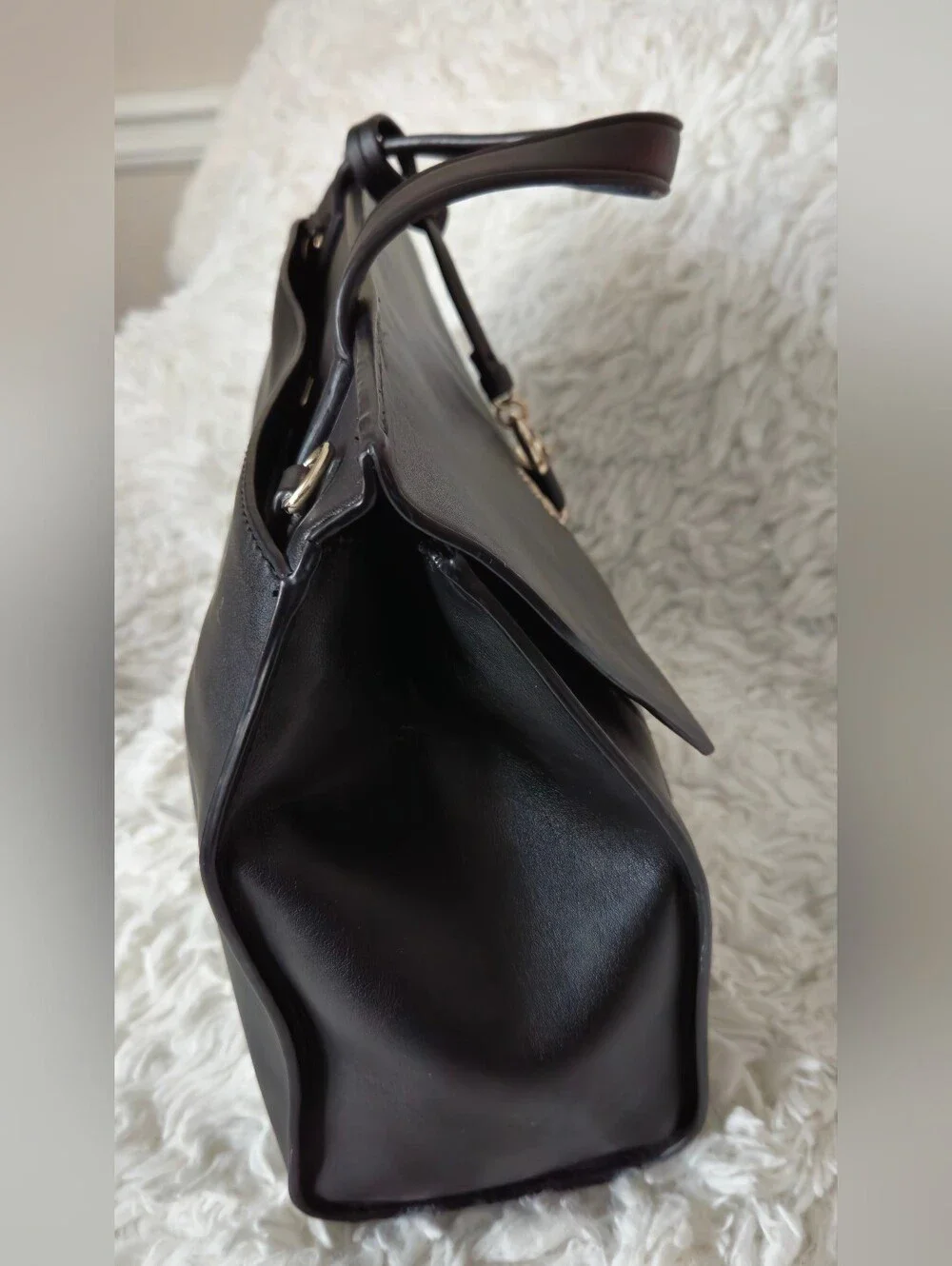 GUESS Shawna Black Faux Leather Logo Top Handle Satchel
